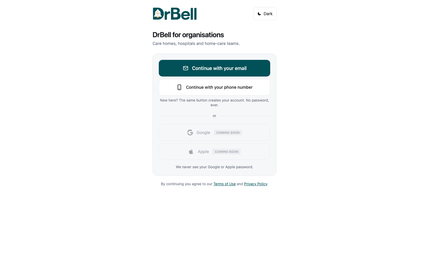 The organisation sign-in