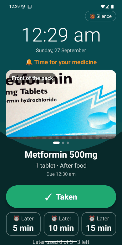 The DrBell alarm on an Android phone